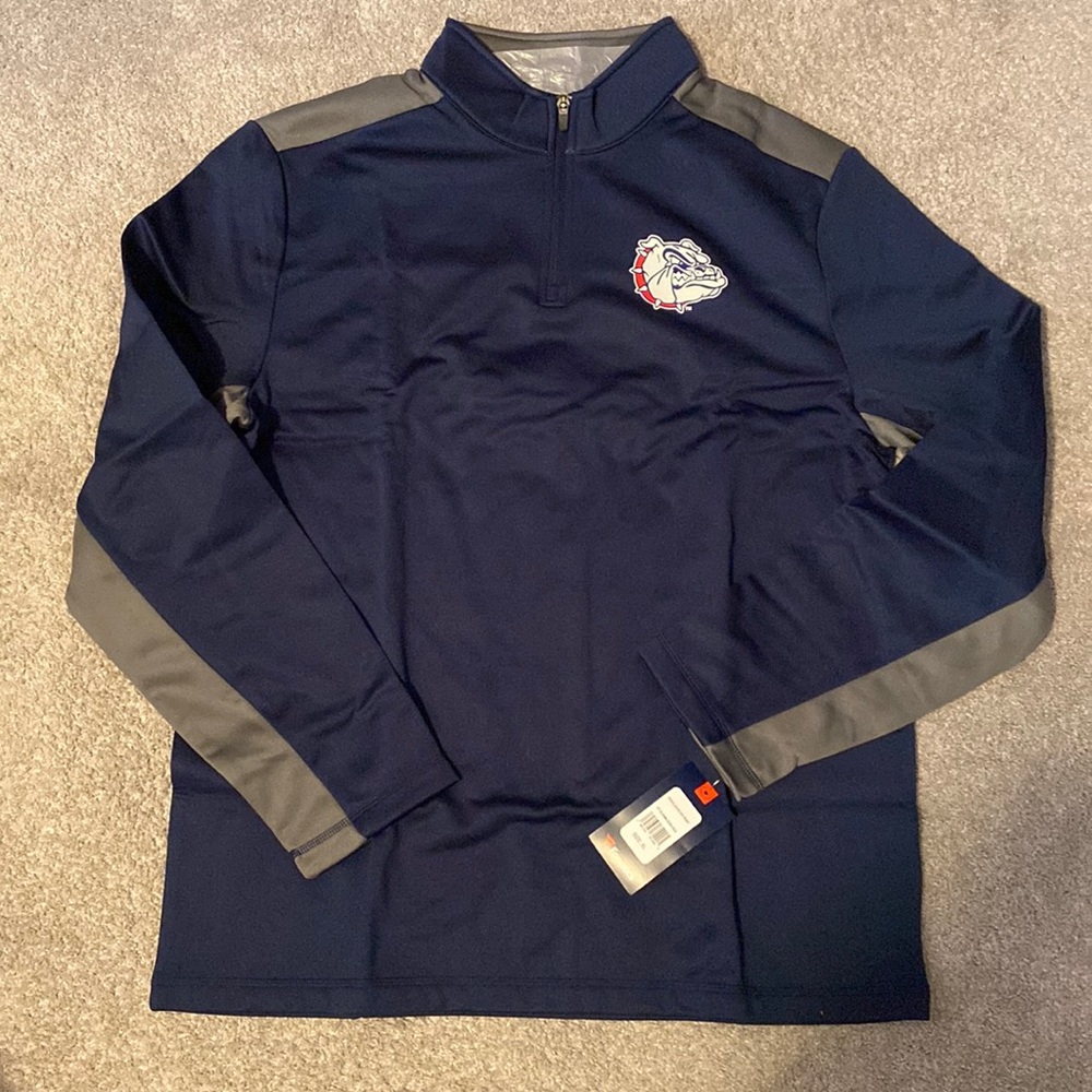 NWT Gonzaga Bulldogs Fanatics Quarter Zip Pullover Jacket, Navy blue and grey